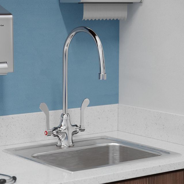 Elkay Chrome Single Hole Concealed Deck Faucet with 8" Gooseneck Spout and 4" Wristblade Handles-1