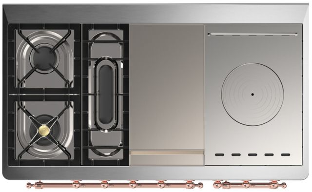 Ilve® Majestic III 48" Glossy Black Pro Style Dual Fuel Liquid Propane Range with French Top and Copper Trim-3