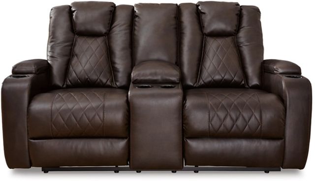 Signature Design by Ashley® Mancin Chocolate Reclining Loveseat with Console-2