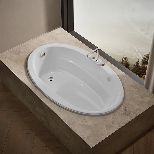 KOHLER® Sunward® White 66" x 42" Drop-In Heated Bubble Massage™ Air Bath with Bask® Heated Surface-1