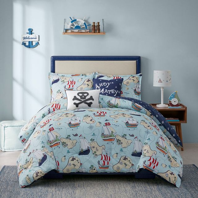 Olliix by Urban Habitat Kids Pirate Adventure Blue Full/Queen Cotton Reversible Comforter Set-2