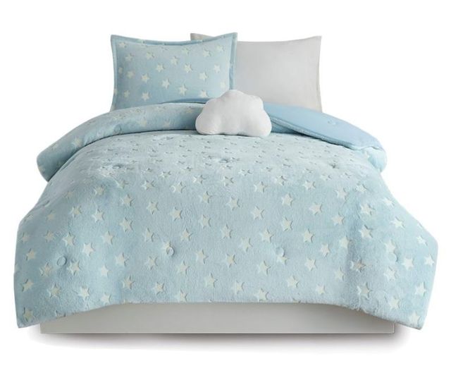 Olliix by Mi Zone Kids Quinny Aqua Twin Glow In The Dark Plush Comforter Set-0