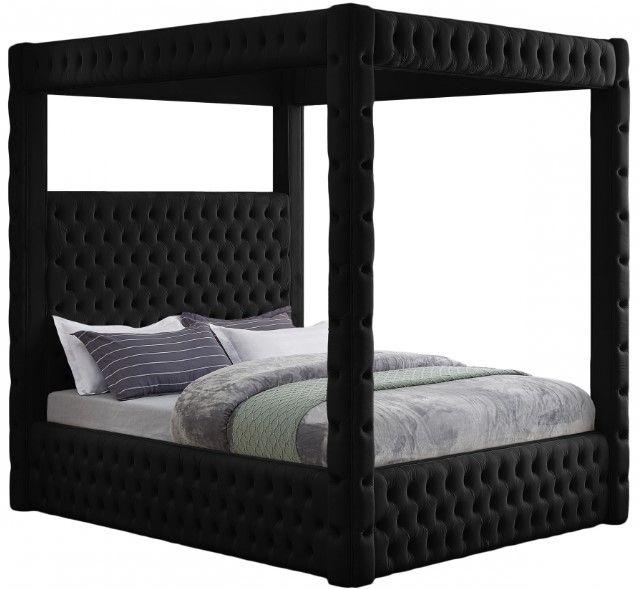 Meridian Furniture Royal Black Queen Upholstered Canopy Bed-0