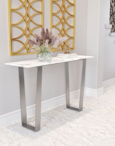 Zuo® Modern Atlas White Console Table with Silver Base-2