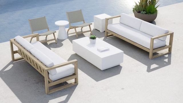 Sunset West Coastal Beige/Natural Fabric/Teak Outdoor Sofa-1