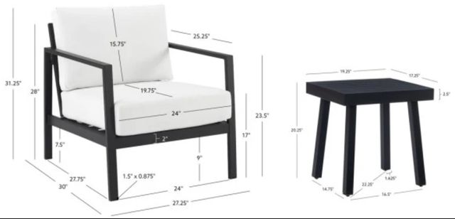 Linon Alora 3-Piece Beige/Black Aluminum/Fabric Outdoor Conversation Set-1
