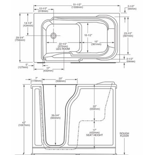 American Standard Gelcoat Linen 30” x 52” x 42" Walk-In Bathtub with Whirlpool Massage System - Left Hand Door and Drain-2