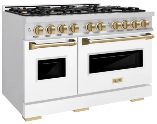 ZLINE Classic Autograph Edition 48" Stainless Steel Pro Style Gas Range with White Matte Door and Champagne Bronze Accents-2