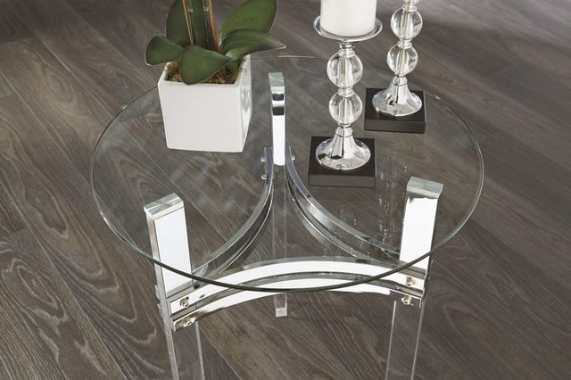 Signature Design by Ashley® Braddoni Glass Top Round End Table with Chrome and Acrylic Legs -3