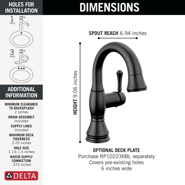 Delta Cassidy® Matte Black Single Handle Pull Down Bathroom Faucet with Drain-3