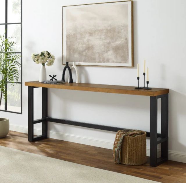 Powell® Haywood Brown Sofa Bar Table with Gunmetal Base-1