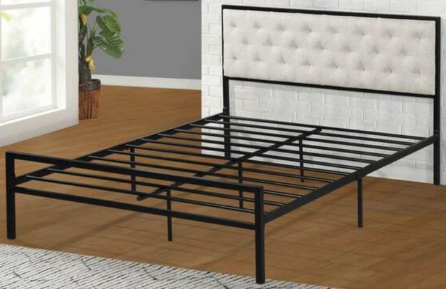 Milton Greens Stars Beige Queen Metal Platform Bed with Upholstered Headboard-2