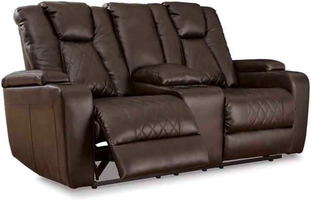 Signature Design by Ashley® Mancin Chocolate Reclining Loveseat with Console-1