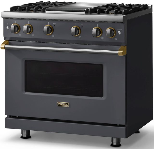 Viking® 5 Series 36" Cast Black Pro Style Gas (NG) Range with Brushed Brass Trim-2