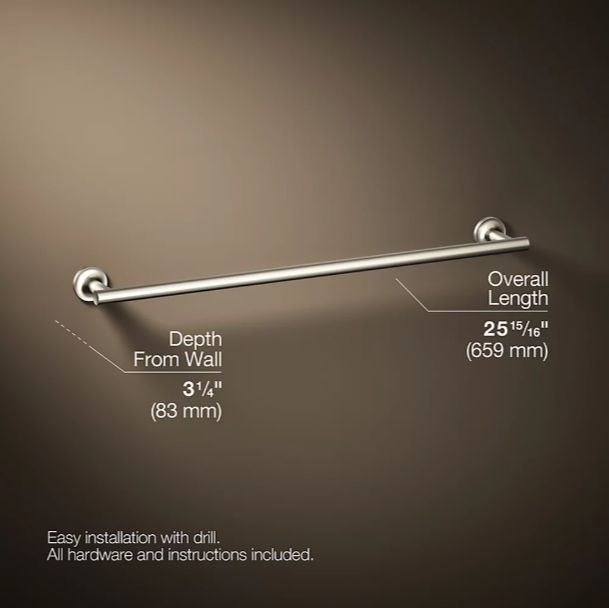 KOHLER® Purist® Vibrant Brushed Nickel 24" Towel Bar-2