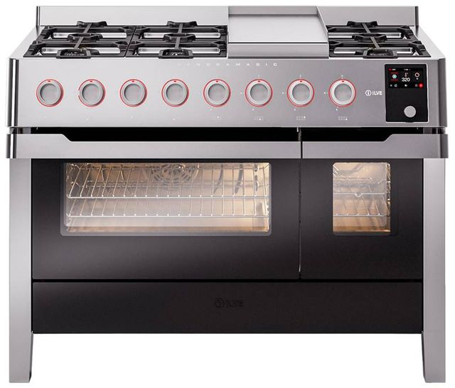 Ilve® Panoramagic 48" Stainless Steel Pro Style Dual Fuel Range-0