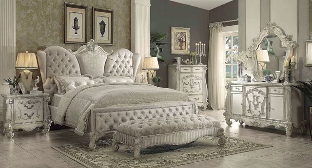 ACME Furniture Versailles Bone White/Ivory Queen Upholstered Panel Bed-1