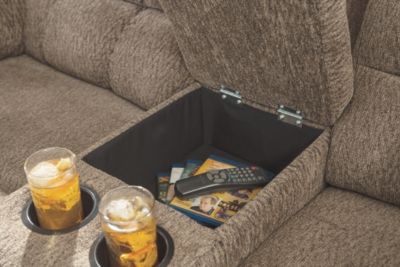 Signature Design by Ashley® Workhorse Cocoa Double Reclining Console Loveseat-3