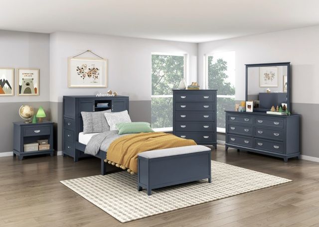 Homelegance® Sloane Navy Blue Twin Youth Bookcase Platform Bed with Hidden Desk, Stool and Storage Bench-1