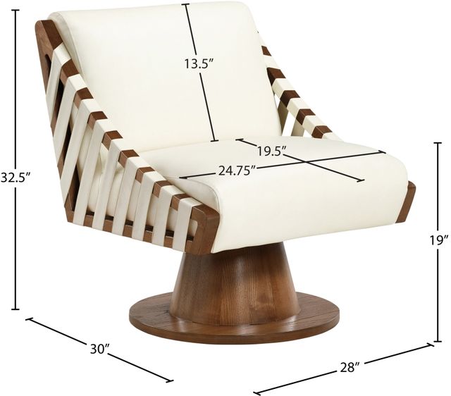 Meridian Furniture Millwin Cream/Walnut Vegan Leather Swivel Accent Chair-2