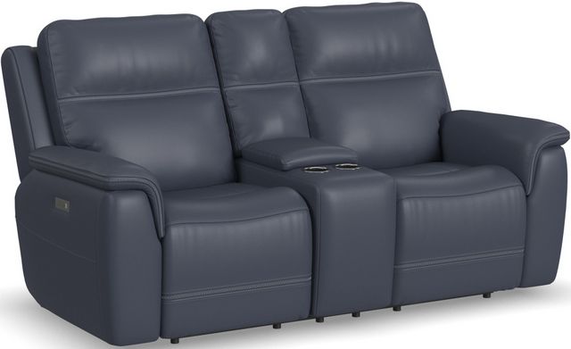 Flexsteel® Sawyer Blue Power Reclining Loveseat with Console and Power ...