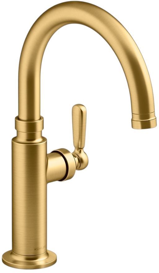 KOHLER® Edalyn™ by Studio McGee Vibrant Brushed Moderne Brass Single-Handle Bar Sink Faucet-0