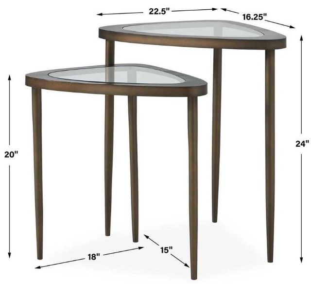 Uttermost® Millar 2-Piece Antique Brass Curved Nesting Tables-2