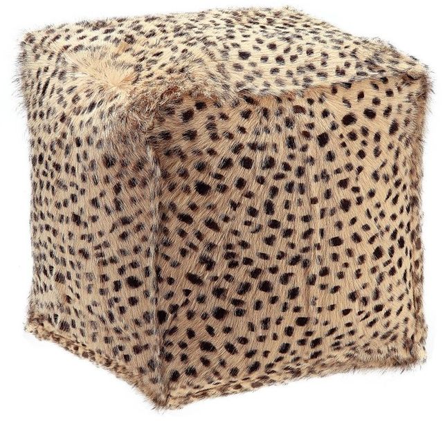 Moe's Home Collection Spotted Goat Cream Leopard Fur Pouf-0