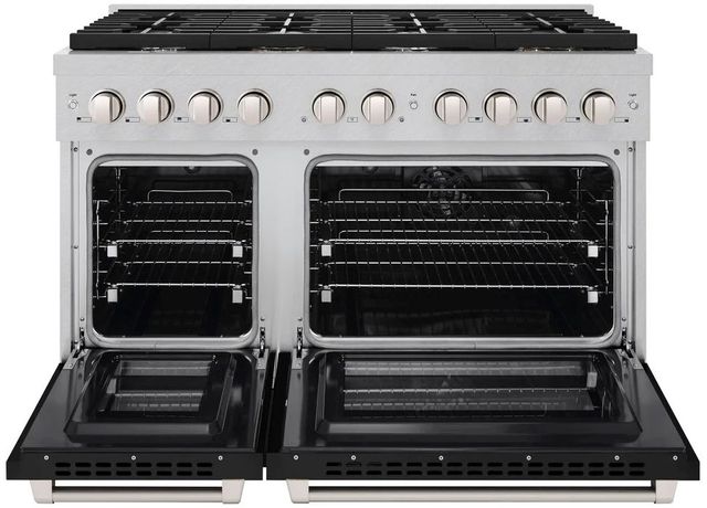 ZLINE Paramount 48" Satin Stainless Steel Pro Style Dual Fuel Range with Black Matte Door-1