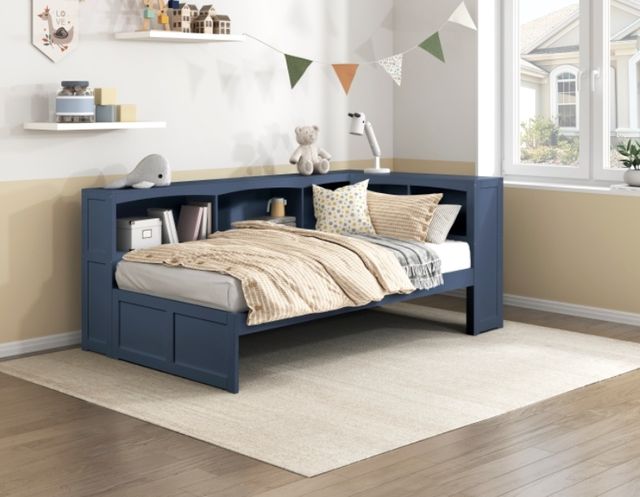 Homelegance® Nora Blue Twin Bookcase Corner Platform Bed-1