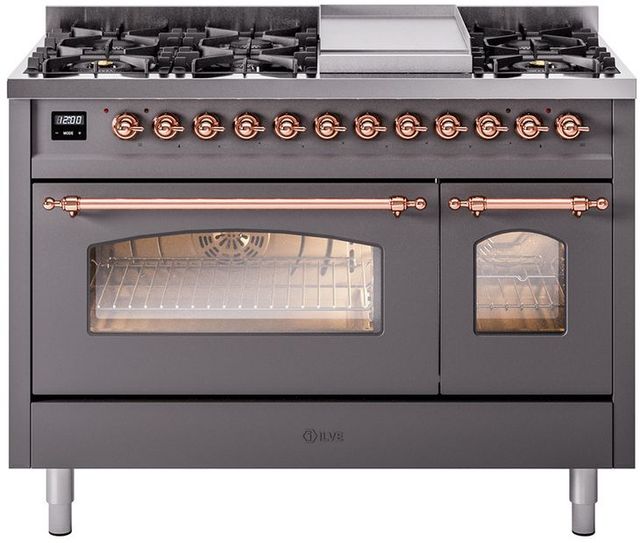 Ilve® Nostalgie II Series 48" Graphite Matte Pro Style Dual Fuel Range-0