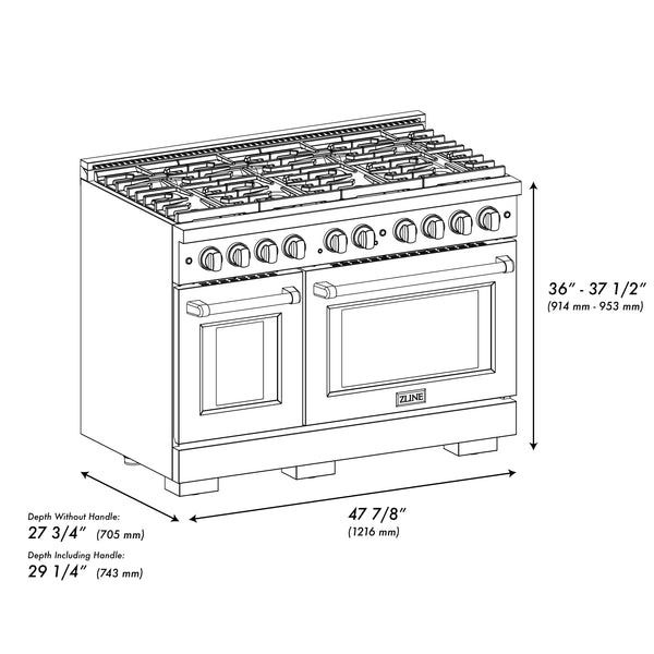ZLINE 48" Satin Stainless Steel Pro Style Gas Range with Black Matte Door-2