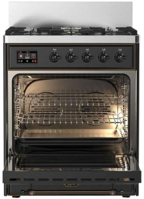 Ilve® Majestic III 30" Graphite Matte Pro Style Dual Fuel Natural Gas Range with Solid Door and Burnished Trim-1