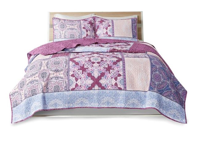 Olliix by Intelligent Design Ezra Purple Full/Queen Printed Reversible Cotton Coverlet Set-1