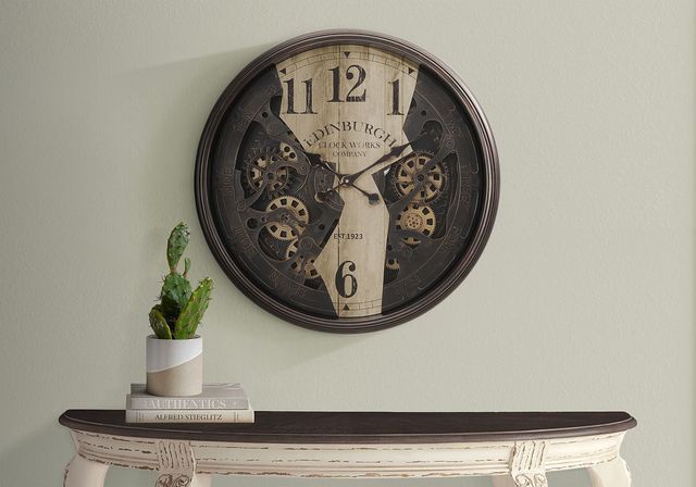 Monarch Specialties Inc. Brown 30" Oversized Round Wall Clock with Standard Numbers on Two-Tone Gear-2
