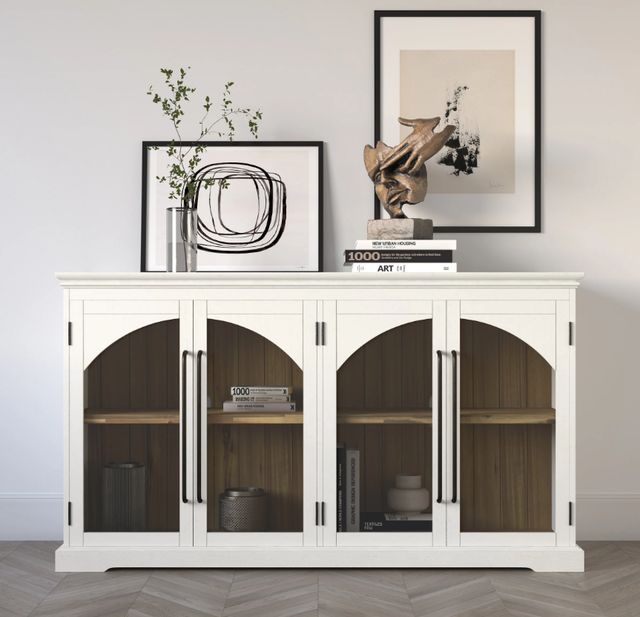 Jofran Inc. Archdale Antique White 4-Door Gothic Arch Accent Cabinet-1