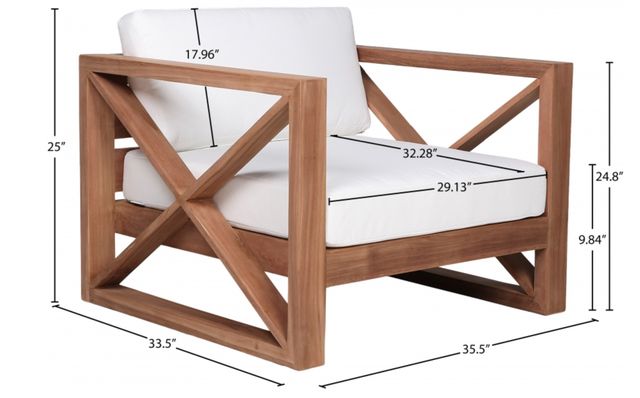 Meridian Furniture Anguilla Natural Teak/Off-White Fabric/Wood Outdoor Accent Chair-4