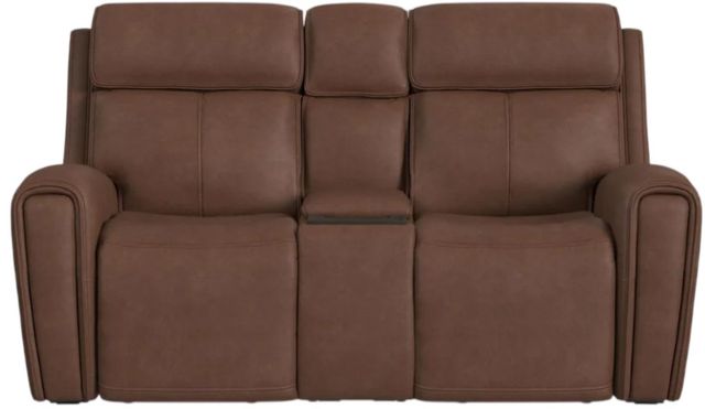 Flexsteel® Warren Classic Brown Leather Power Reclining Loveseat with Console, Power Headrest and Lumbar-2