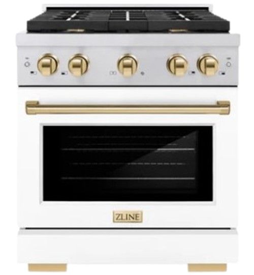 ZLINE Autograph Edition 30" Stainless Steel Pro Style Gas Range with White Matte Door and Polished Gold Accents-0