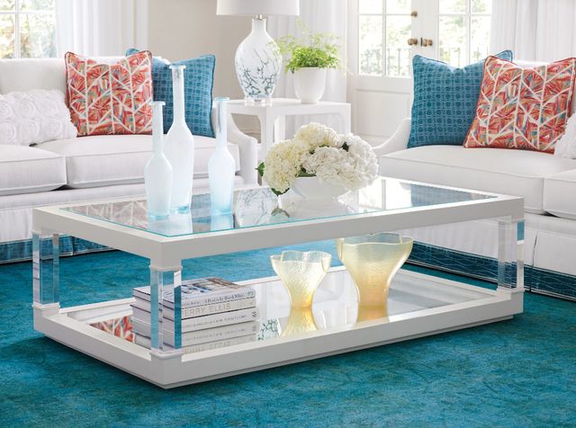 Lexington Home Avondale Riverdale Clear Top Cocktail Table with White Base-1