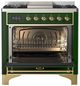 Ilve® Majestic III 36" Emerald Green Pro Style Dual Fuel Natural Gas Range with Solid Door and Brass Trim-1