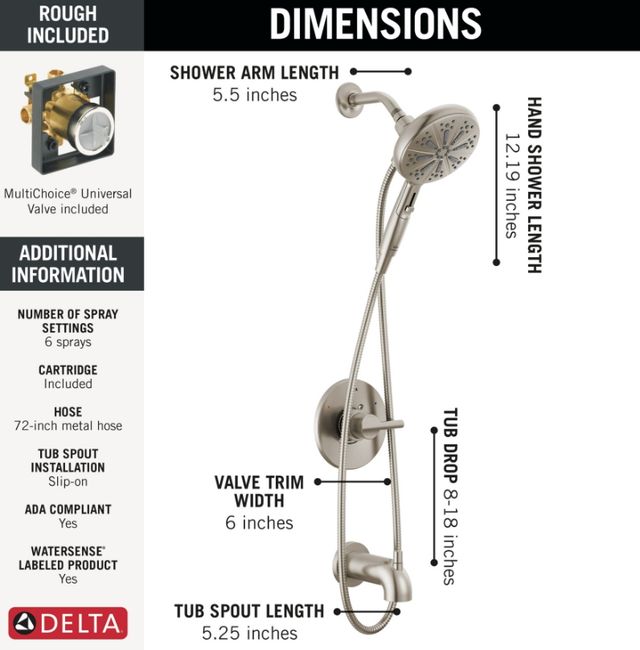 Delta Nicoli® Monitor® 14 Series Stainless Tub and Shower with SureDock® Hand Shower-2
