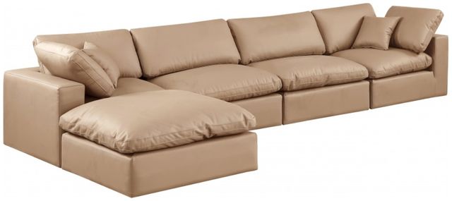 Meridian Furniture Comfy 5-Piece Tan L-Shape Vegan Leather Sectional -0
