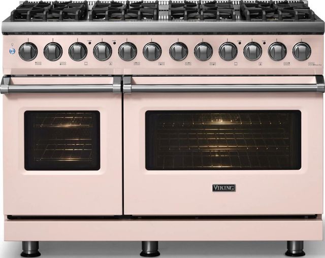 Viking® 5 Series 48" Blush Pro Style Dual Fuel (NG) Range with Polished Chrome Trim-2