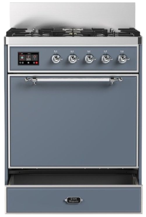 Ilve® Majestic III 30" Blue Gray Pro Style Dual Fuel Natural Gas Range with 5 Black Brass Burners and Chrome Trim-2