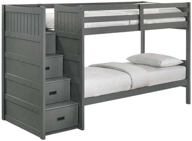 Elements International Sami Gray Youth Twin Over Twin Step Bunk Bed with Left Headboard-0