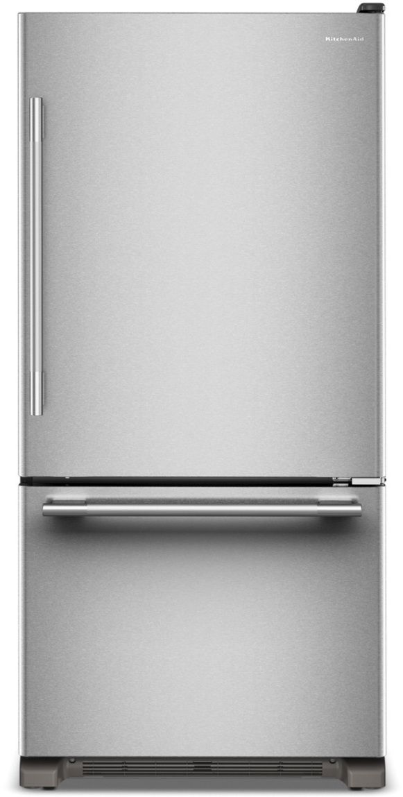 KitchenAid® 33" 22 Cu. Ft PrintShield® Stainless Steel Bottom Freezer Refrigerator with Right Door Swing-0