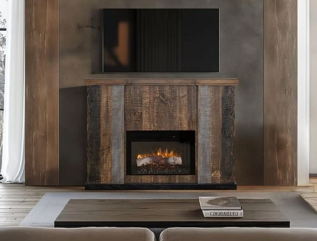 International Furniture Direct Loft Brown Gray Fireplace Media Console-1