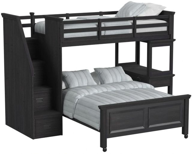 Elements International Hampton Kids Charcoal Youth Twin/Full Loft Bed with Staircase and Desk-0