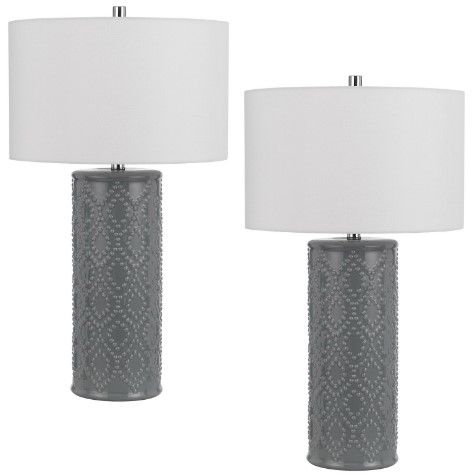 Cal® Lighting & Accessories Castine 2-Piece Slate Grey/White Table Lamp Set-0